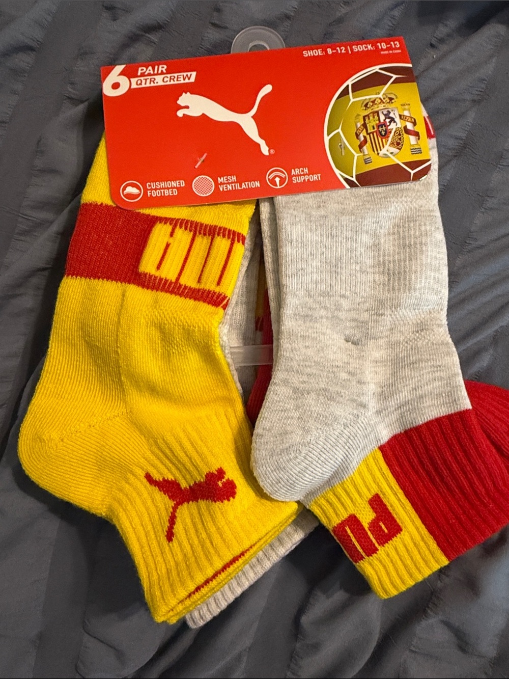 PUMA Men’s Spain Competition Style Quarter Crew Socks - 6 Pack NEW Shoe 8-12
